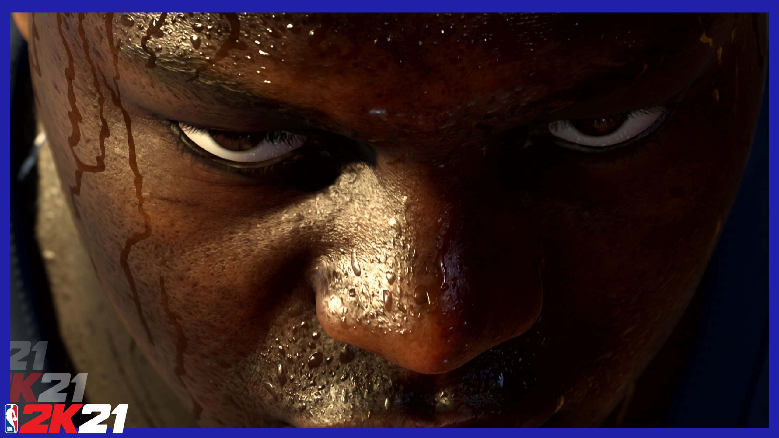 NBA 2K21, sweaty intense basketball player, blood streaks, 2K Desktop Wallpaper