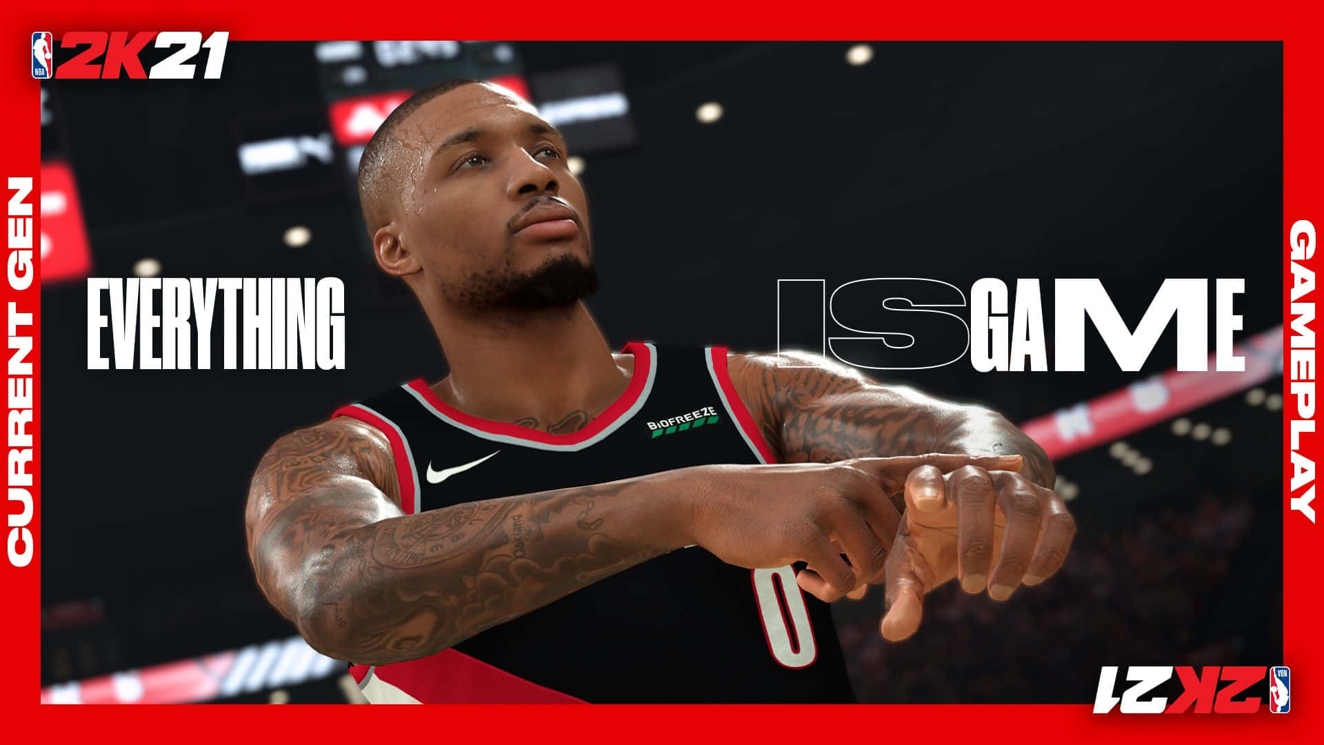 NBA 2K21, black jersey, tattoos, Full HD Desktop Wallpaper