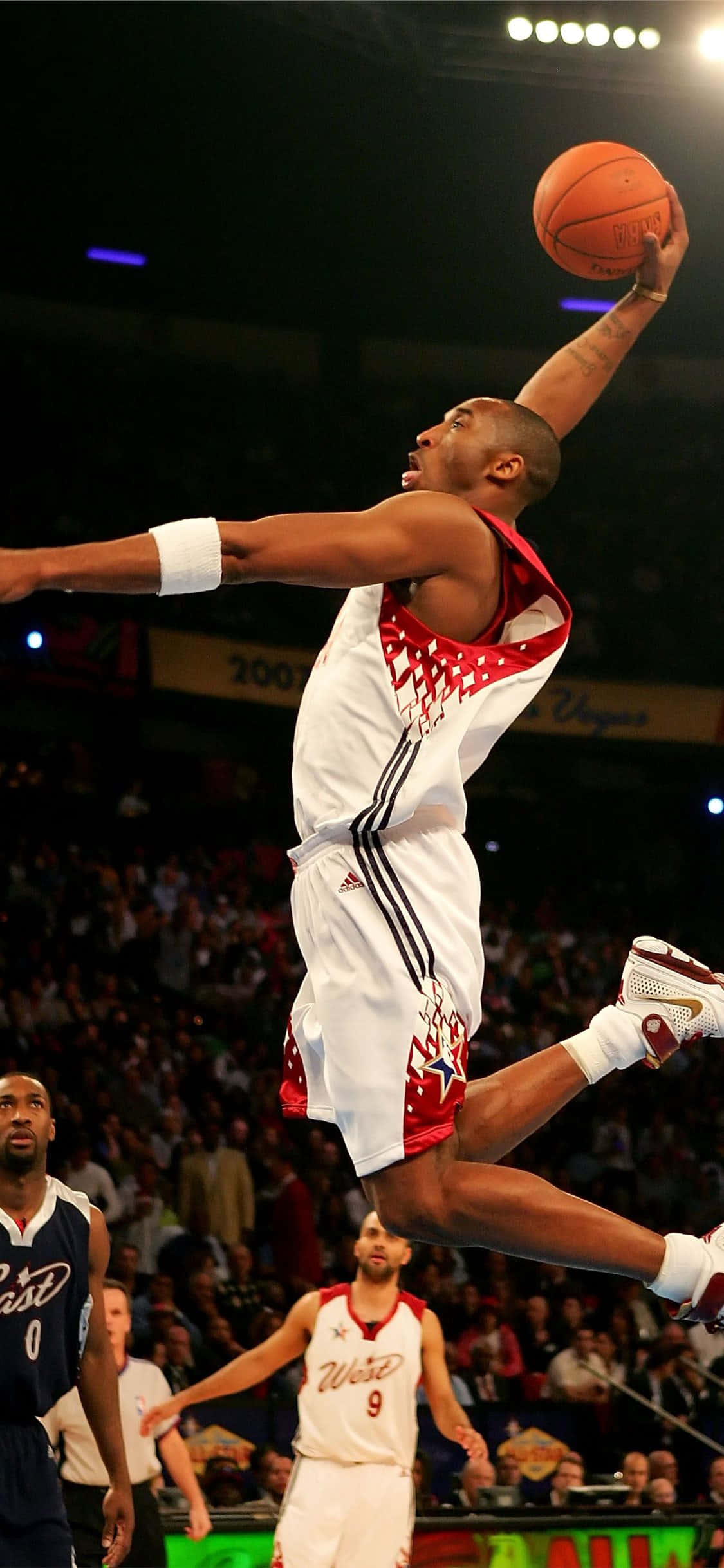 NBA All-Star, white and red uniform, dunk, Full HD Phone Wallpaper