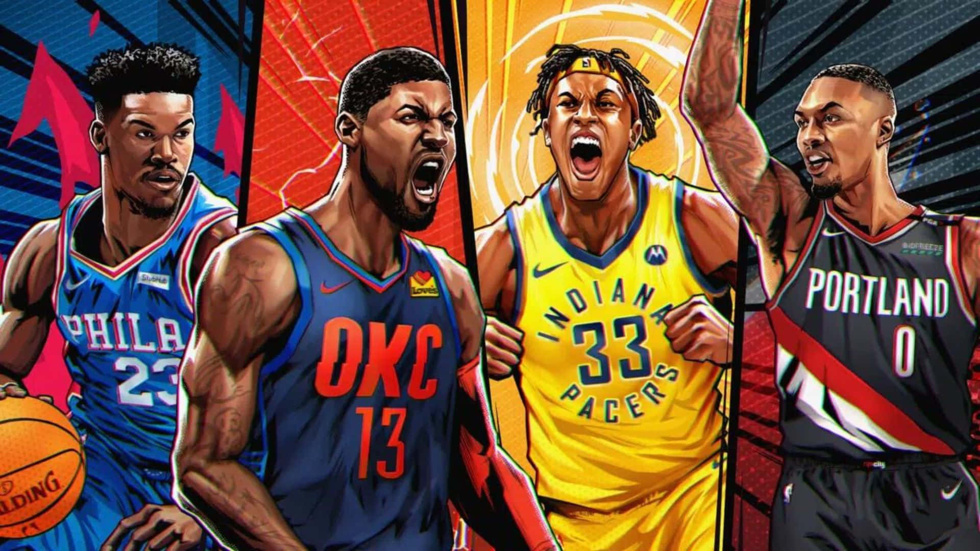 NBA All-star, basketball players, vibrant team jerseys, Full HD Desktop Wallpaper