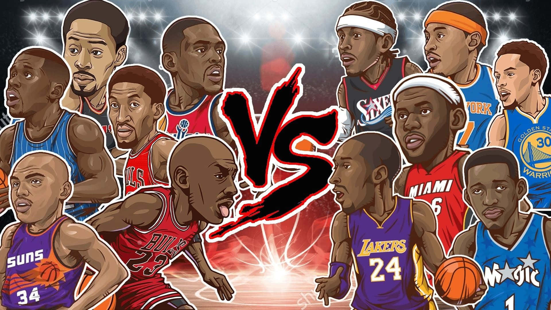 NBA Cartoon, basketball legends, versus showdown, Full HD Desktop Wallpaper