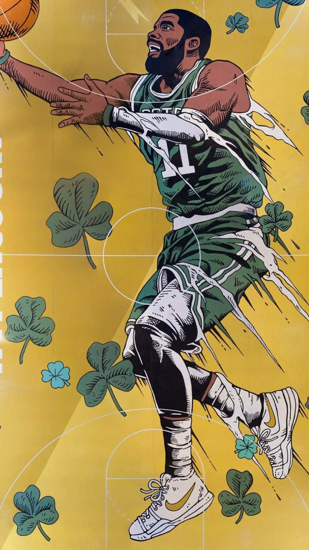 NBA Cartoon, green jersey, yellow court, Full HD Phone Wallpaper