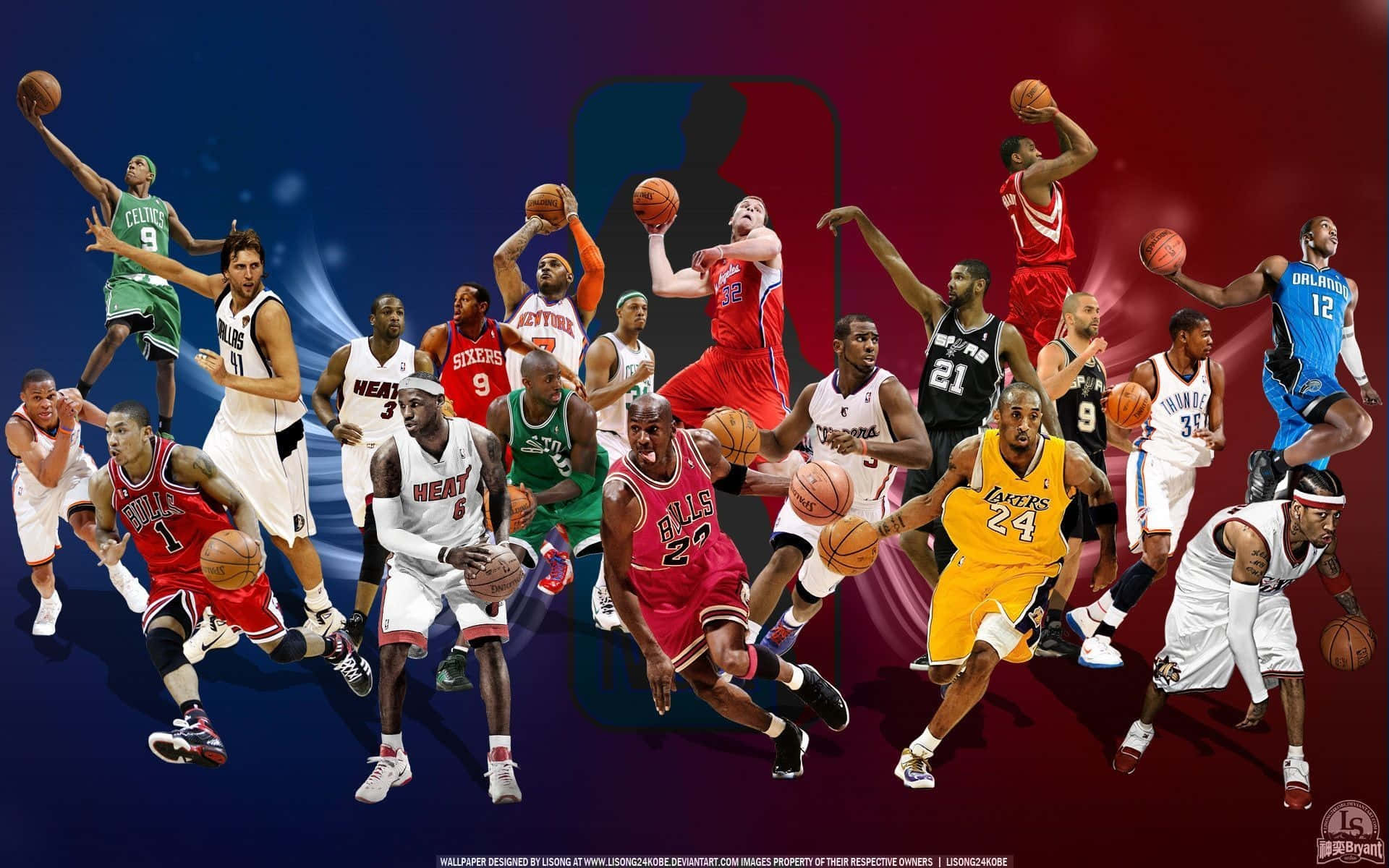 NBA, NBA logo, gradient blue and red background, Full HD Desktop Wallpaper