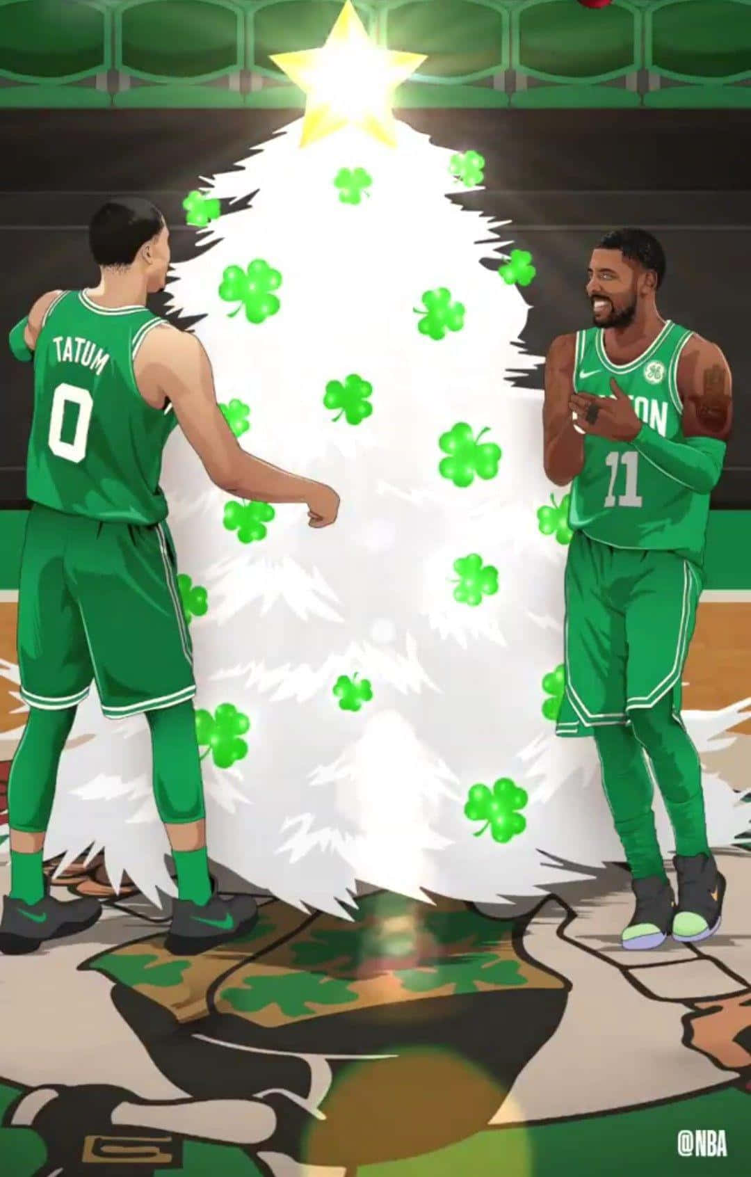 NBA Christmas, green jerseys, white Christmas tree, HD Phone Wallpaper