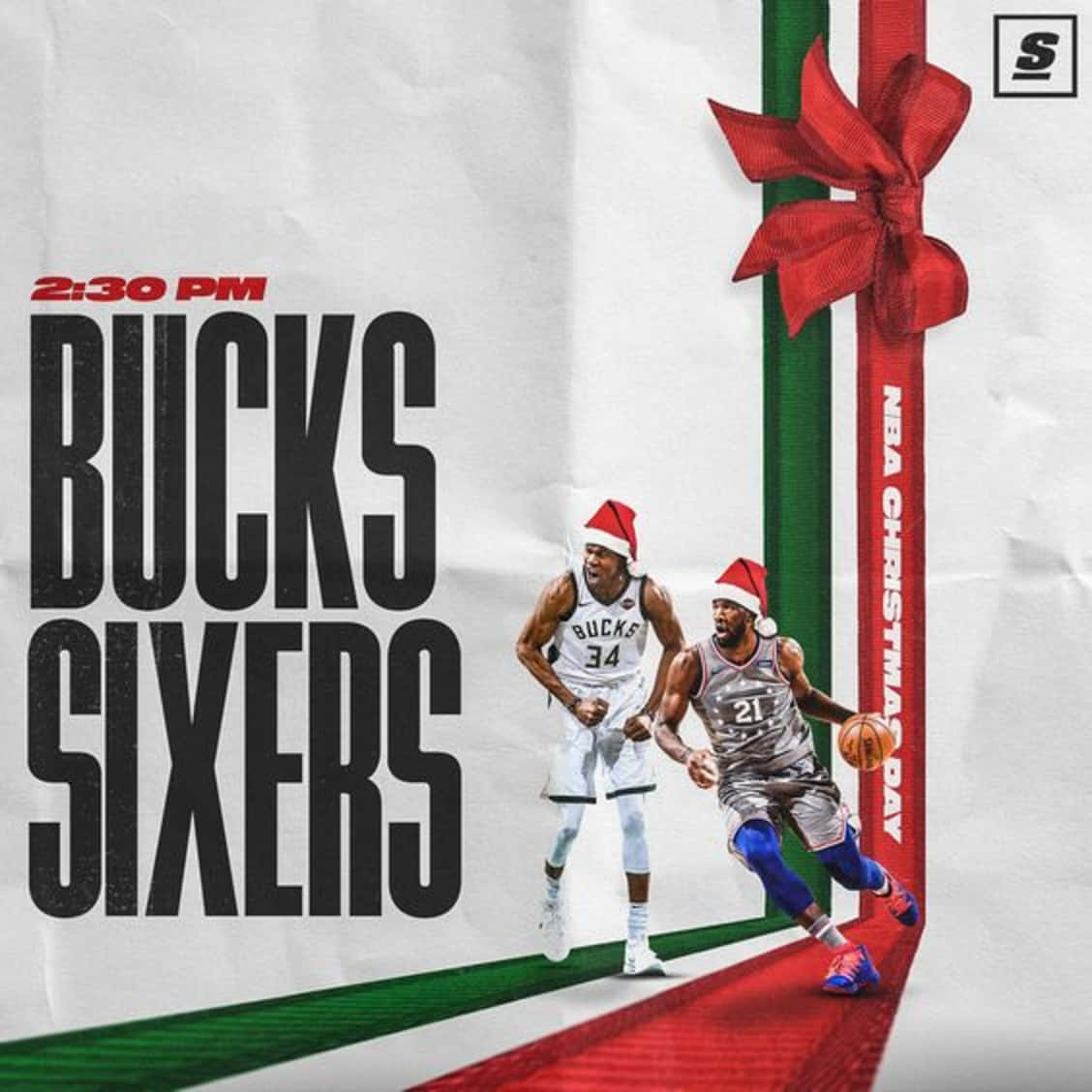 NBA Christmas, Santa hats, festive red ribbon runway, SD Desktop Wallpaper