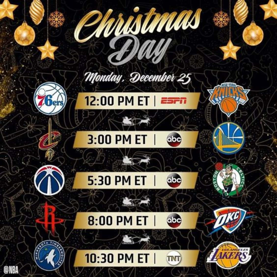 NBA Christmas, Christmas Day schedule, golden ornaments, SD Desktop Wallpaper