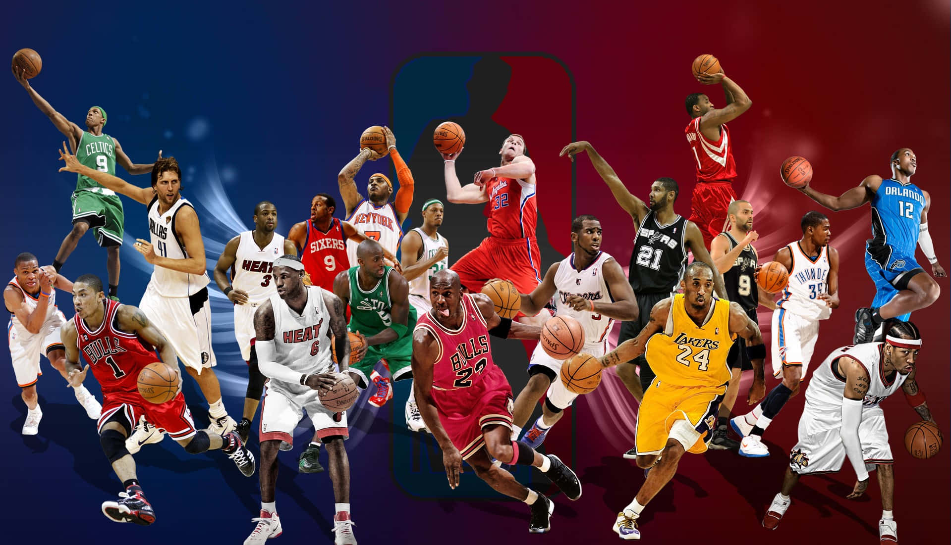 NBA, NBA logo, gradient blue and red background, HD Desktop Wallpaper