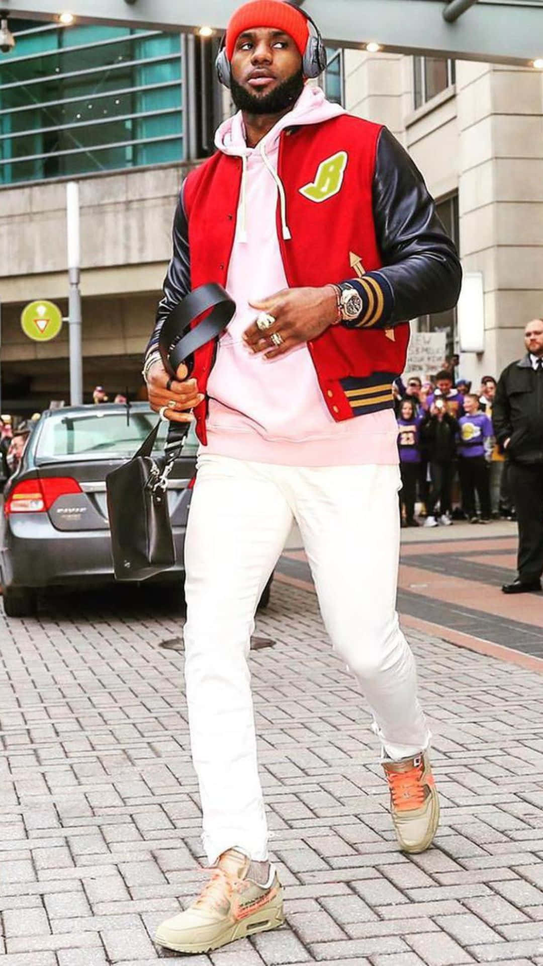 NBA Player, red and black varsity jacket, pink hoodie, Full HD Phone Wallpaper