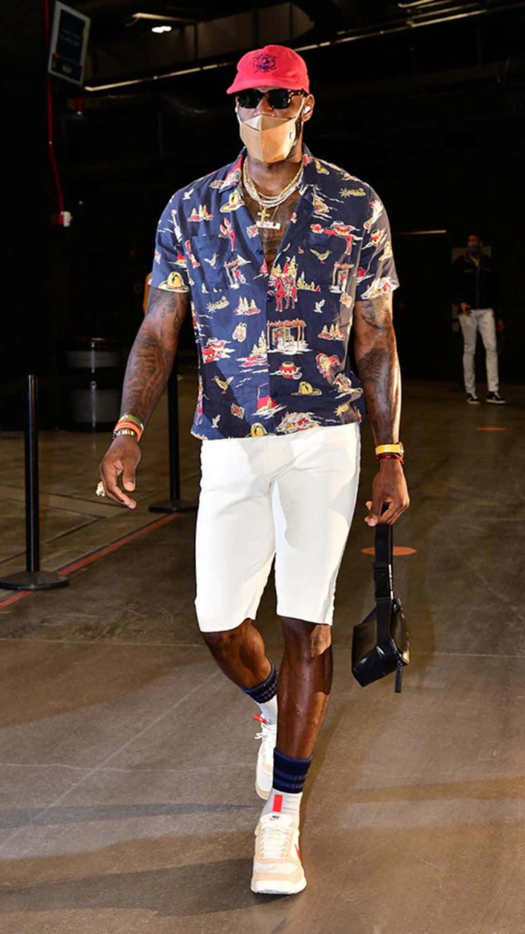 NBA Player, vibrant patterned shirt, white shorts, Full HD Phone Wallpaper