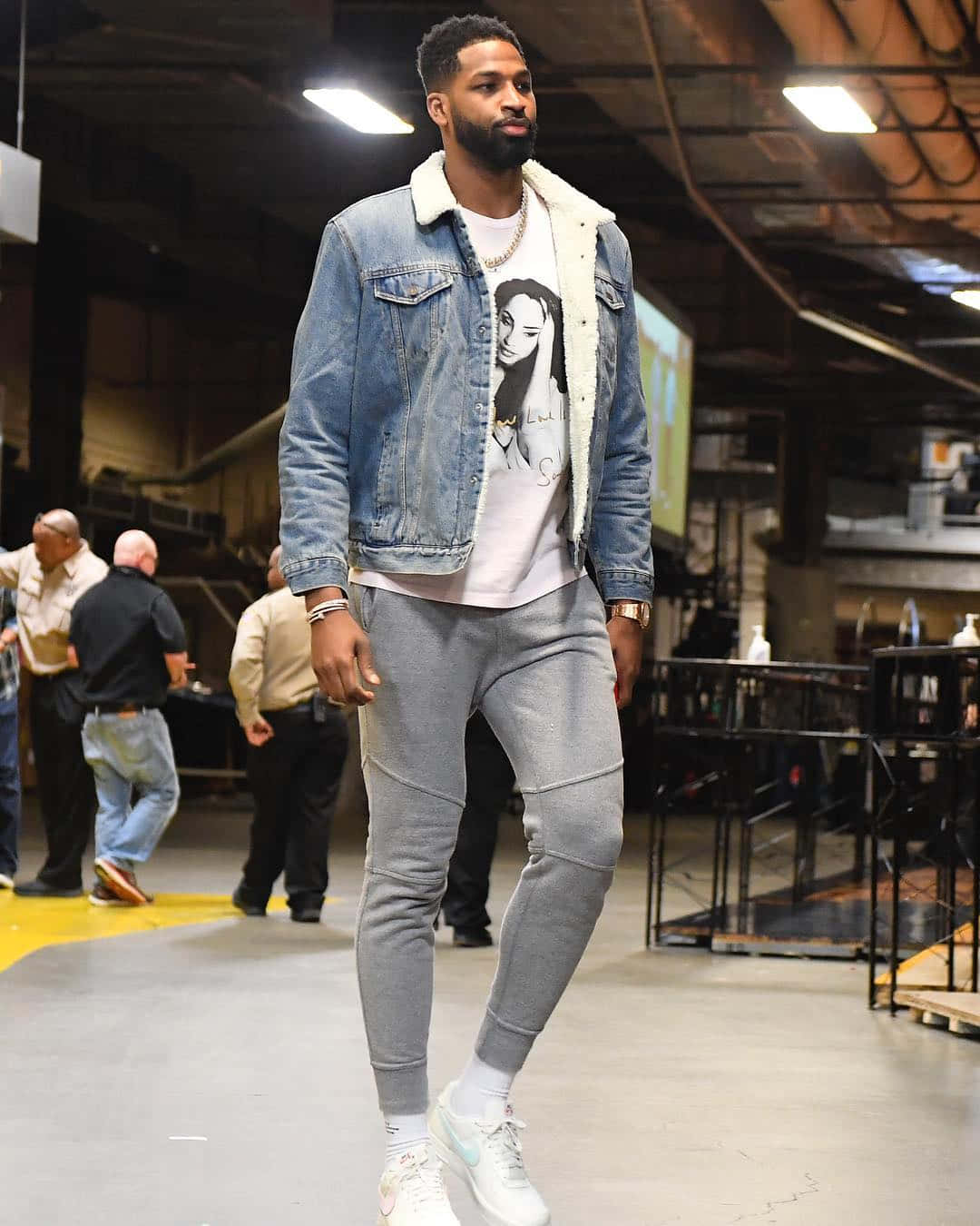 NBA Player, denim jacket, grey sweatpants, HD Phone Wallpaper