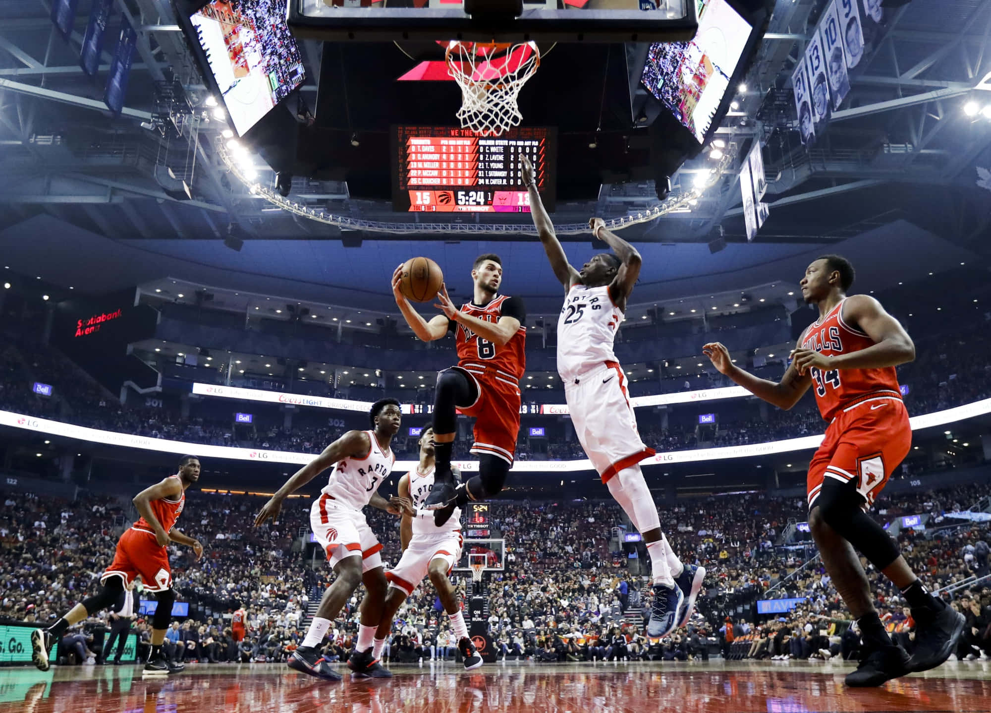NBA Game, red, leaps toward the hoop, Full HD Desktop Wallpaper