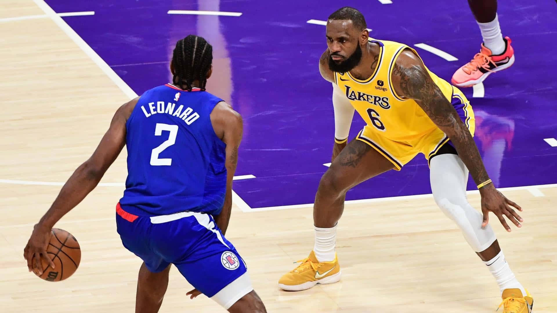 NBA, blue jersey, yellow Lakers player, Full HD Desktop Wallpaper