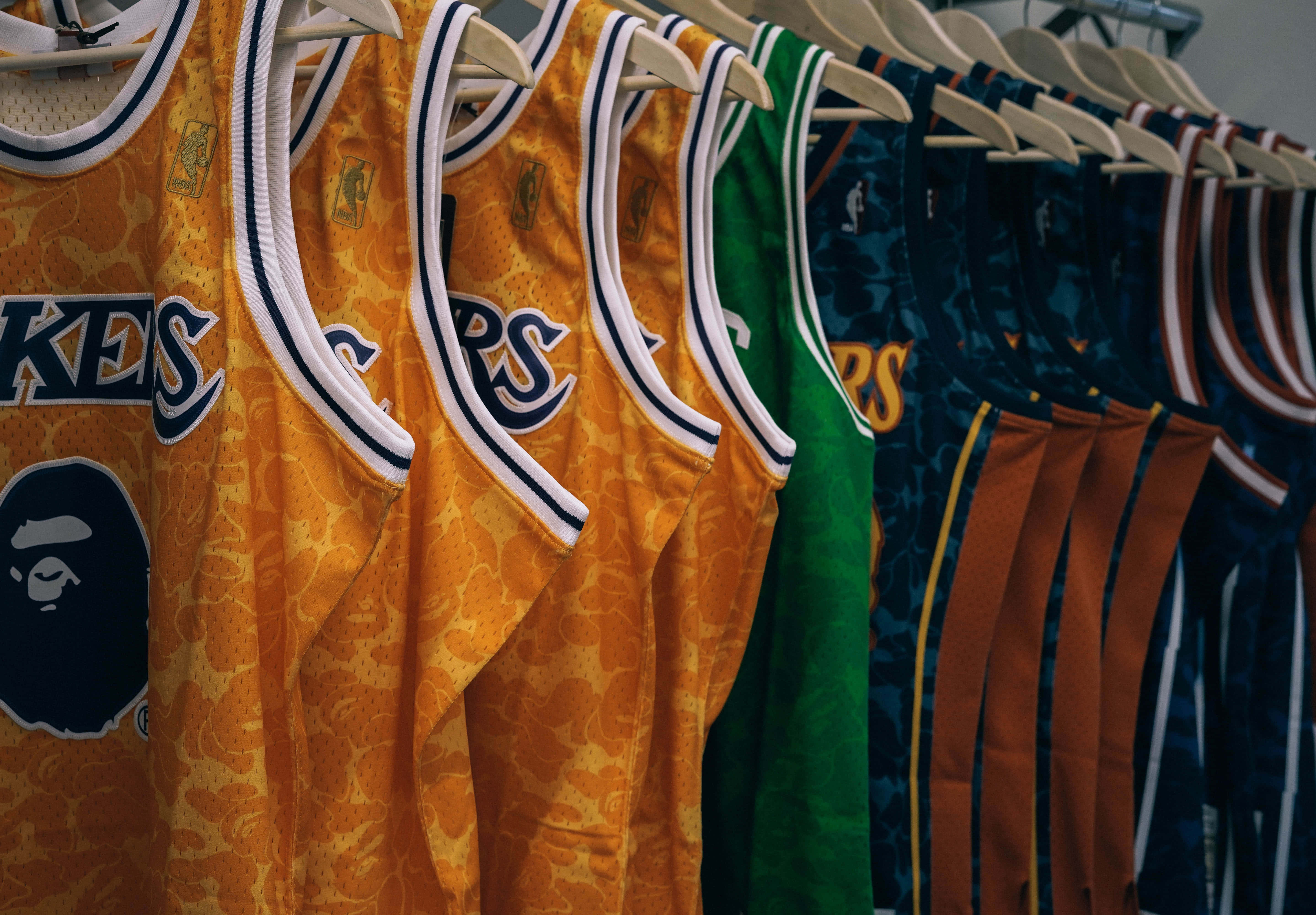 NBA basketball jerseys, vibrant basketball jerseys, bold team colors, 5K Desktop Wallpaper