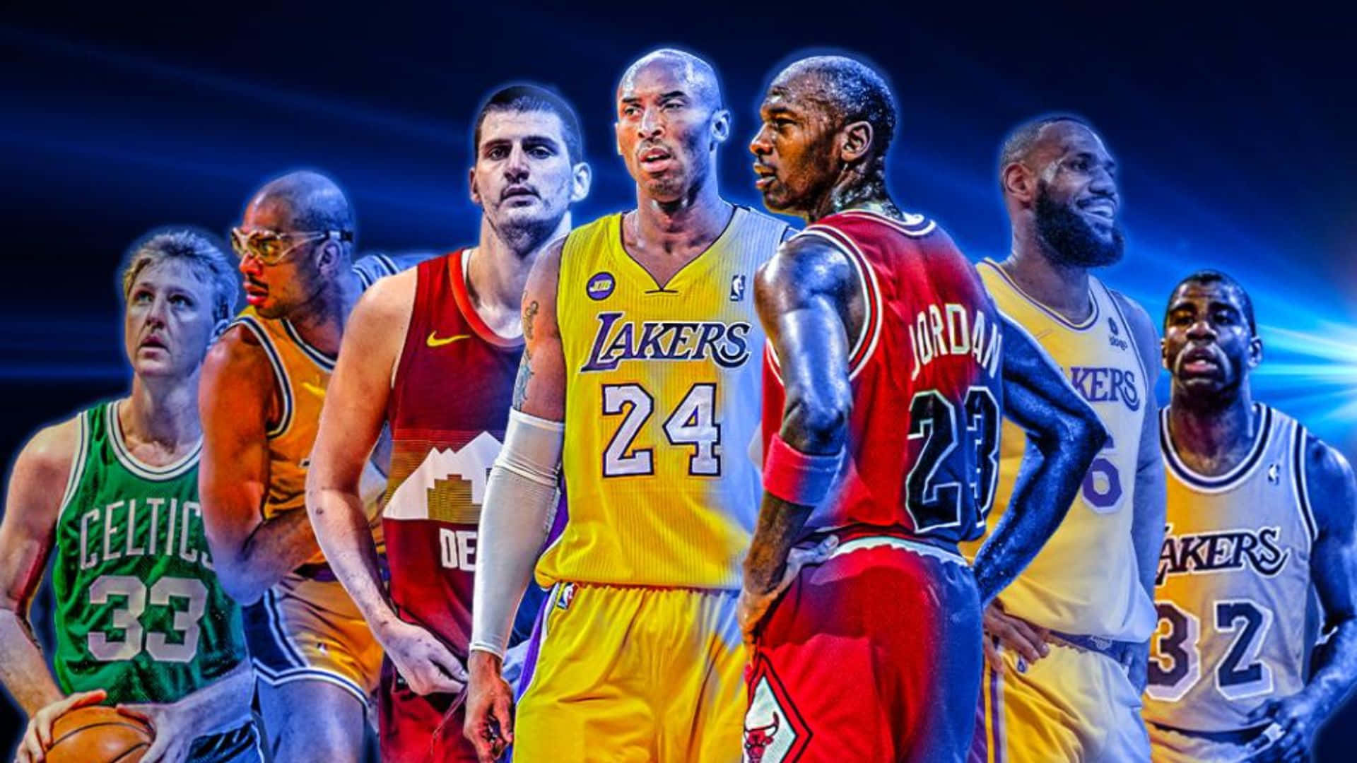 NBA Legends, legendary basketball players, iconic jerseys, Full HD Desktop Wallpaper