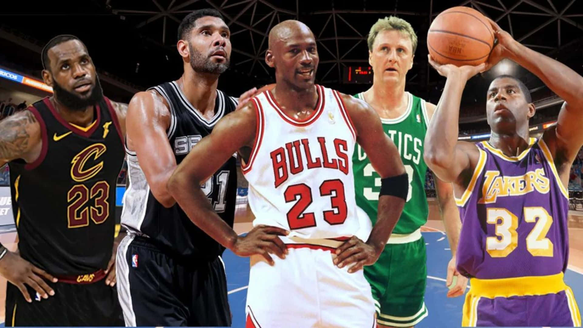 NBA Legends, basketball players, iconic jerseys, Full HD Desktop Wallpaper