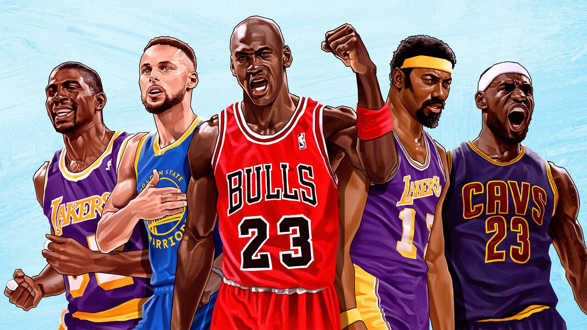 NBA Legends, basketball players, vibrant team jerseys, Full HD Desktop Wallpaper