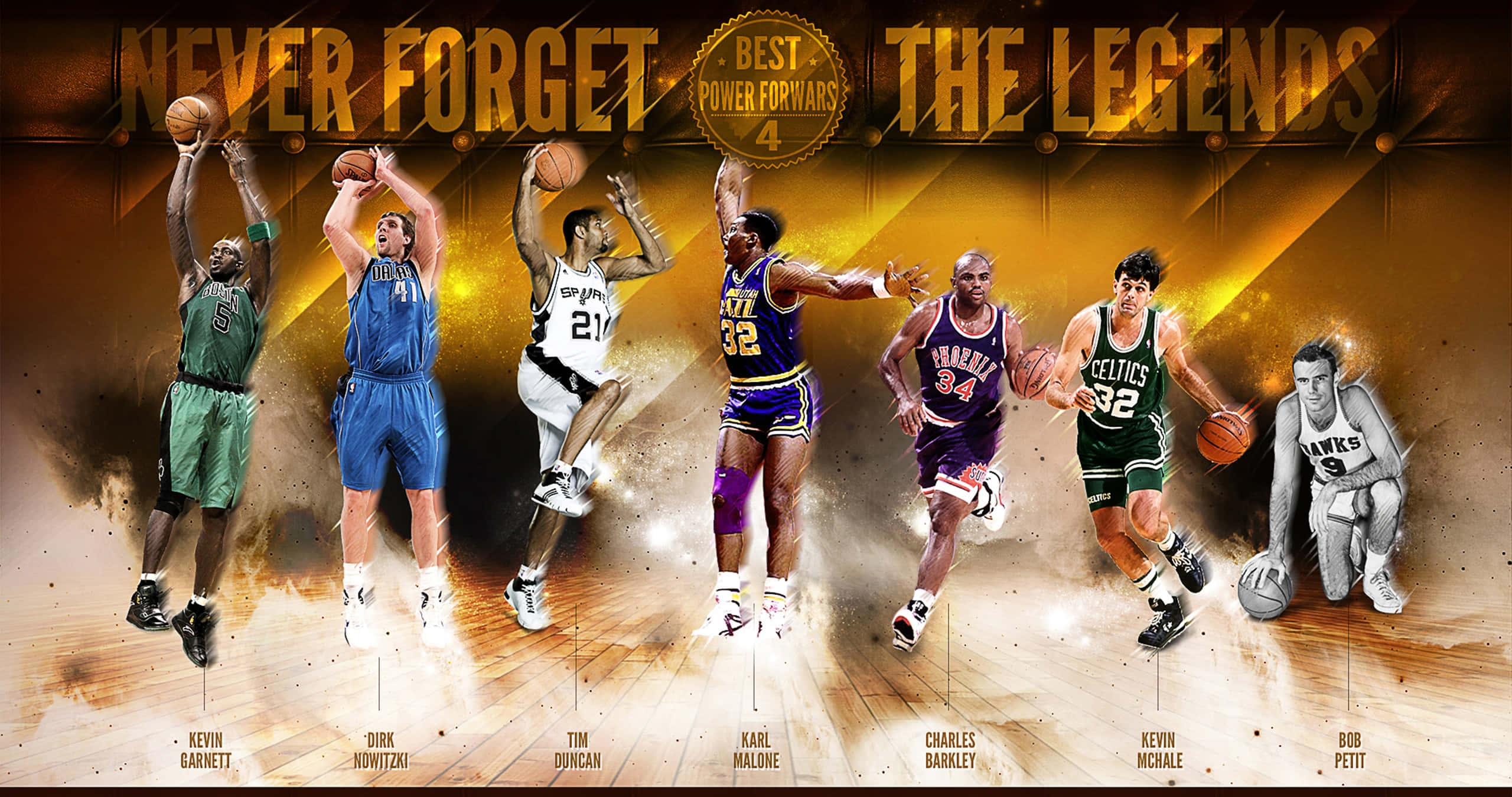 NBA Players, power forwards, golden textured background, 2K Desktop Wallpaper