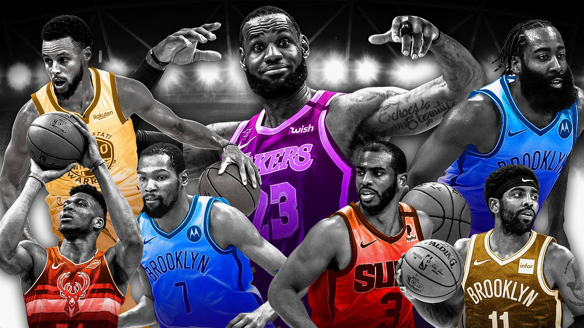 NBA, basketball stars, team jerseys, Full HD Desktop Wallpaper