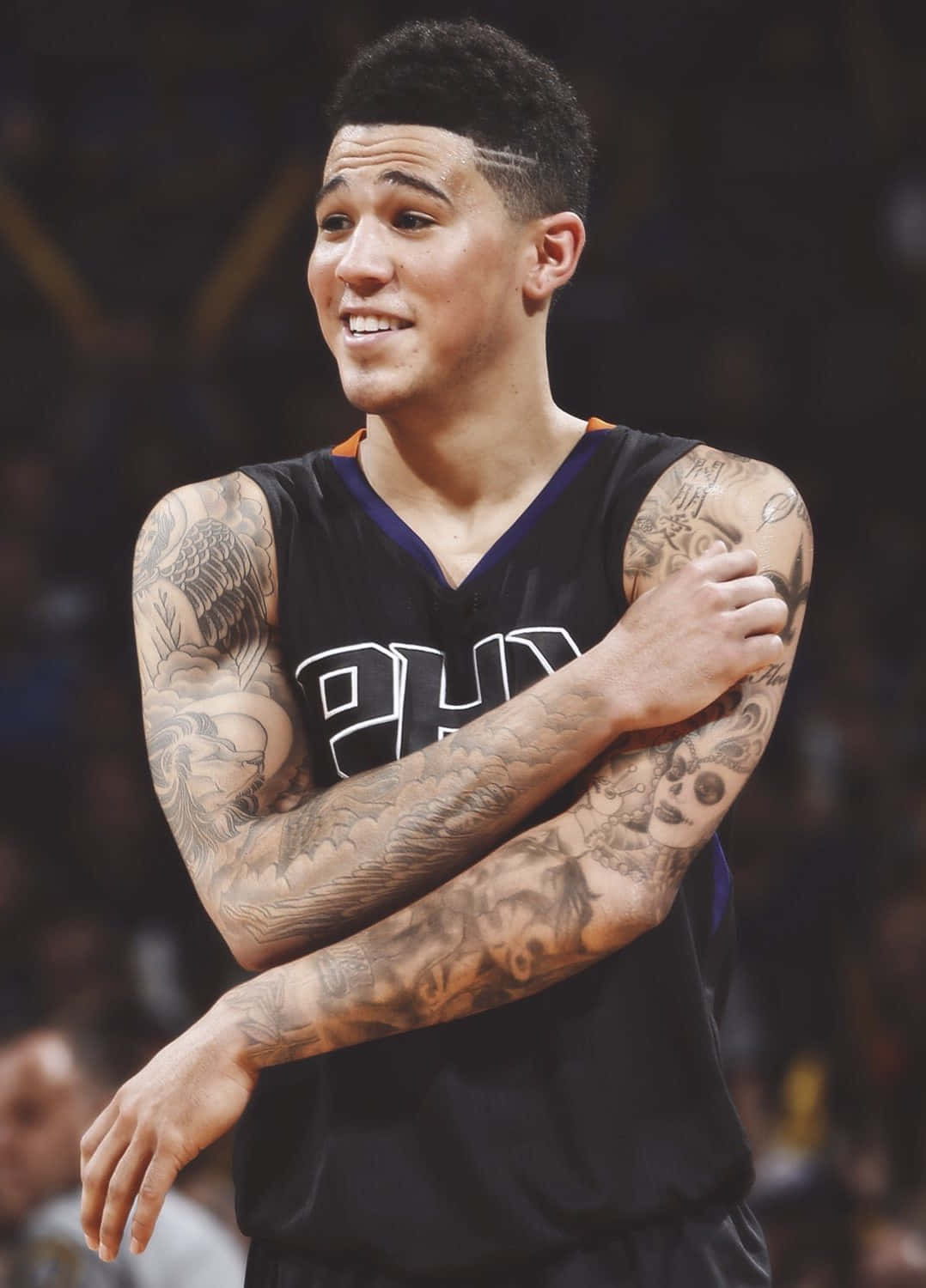 basketball player, black jersey, bright arena lights, HD Phone Wallpaper