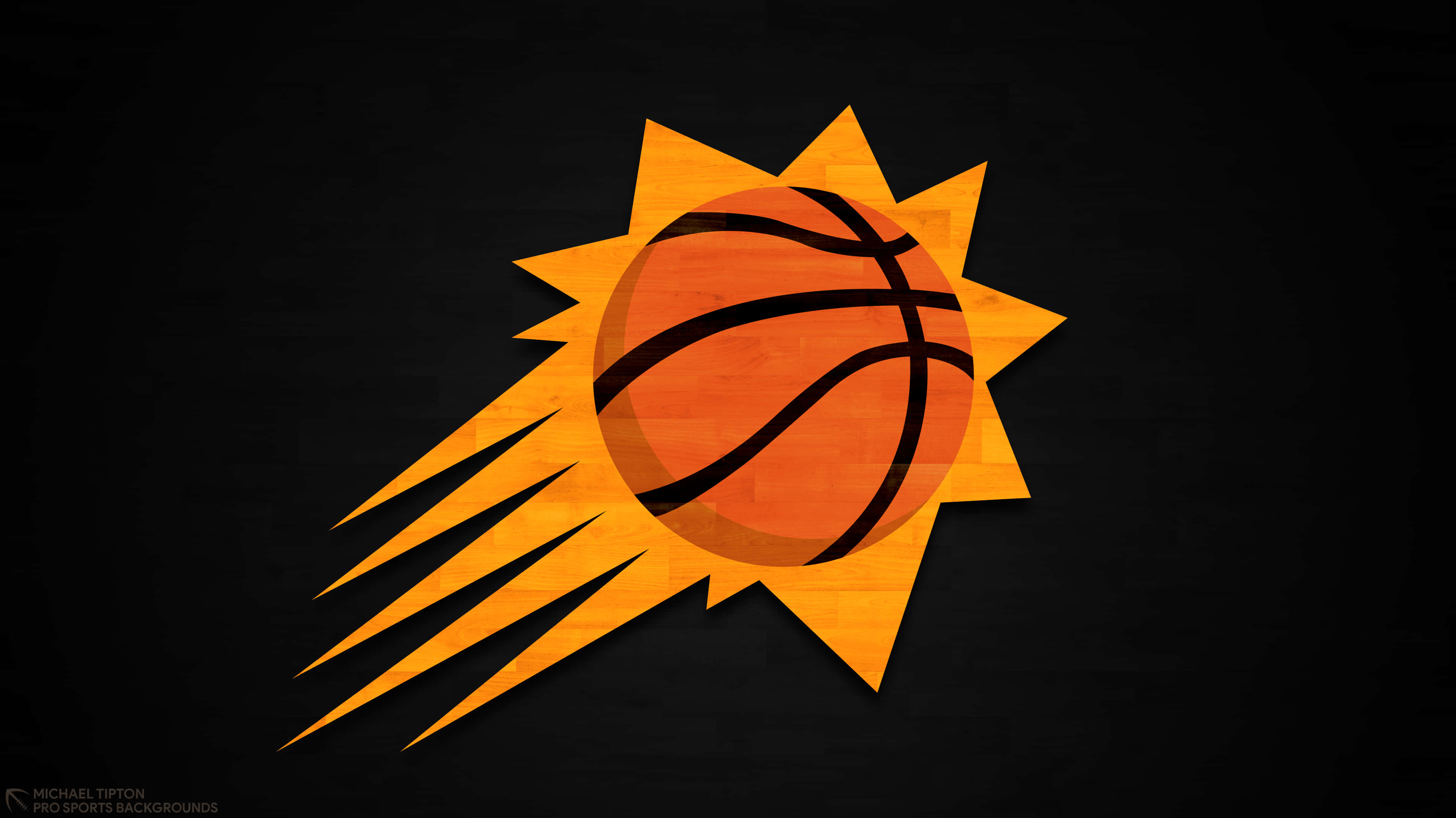 NBA Team Logos, orange basketball, fiery yellow rays, 4K Desktop Wallpaper