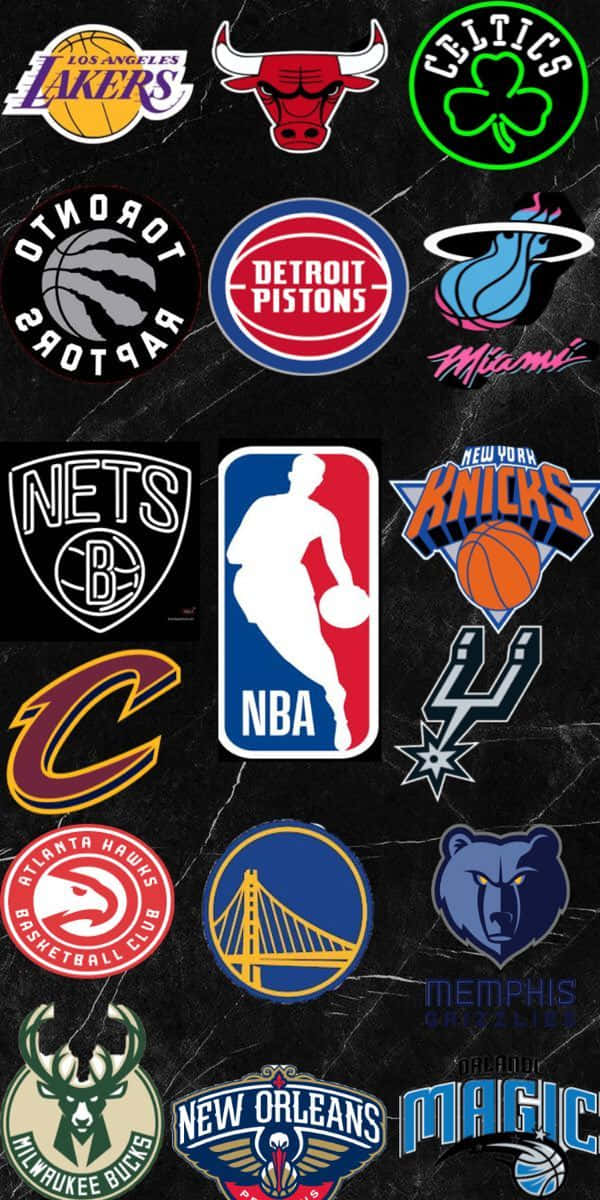 NBA Team Logos, collage, dark cracked marble background, SD Phone Wallpaper
