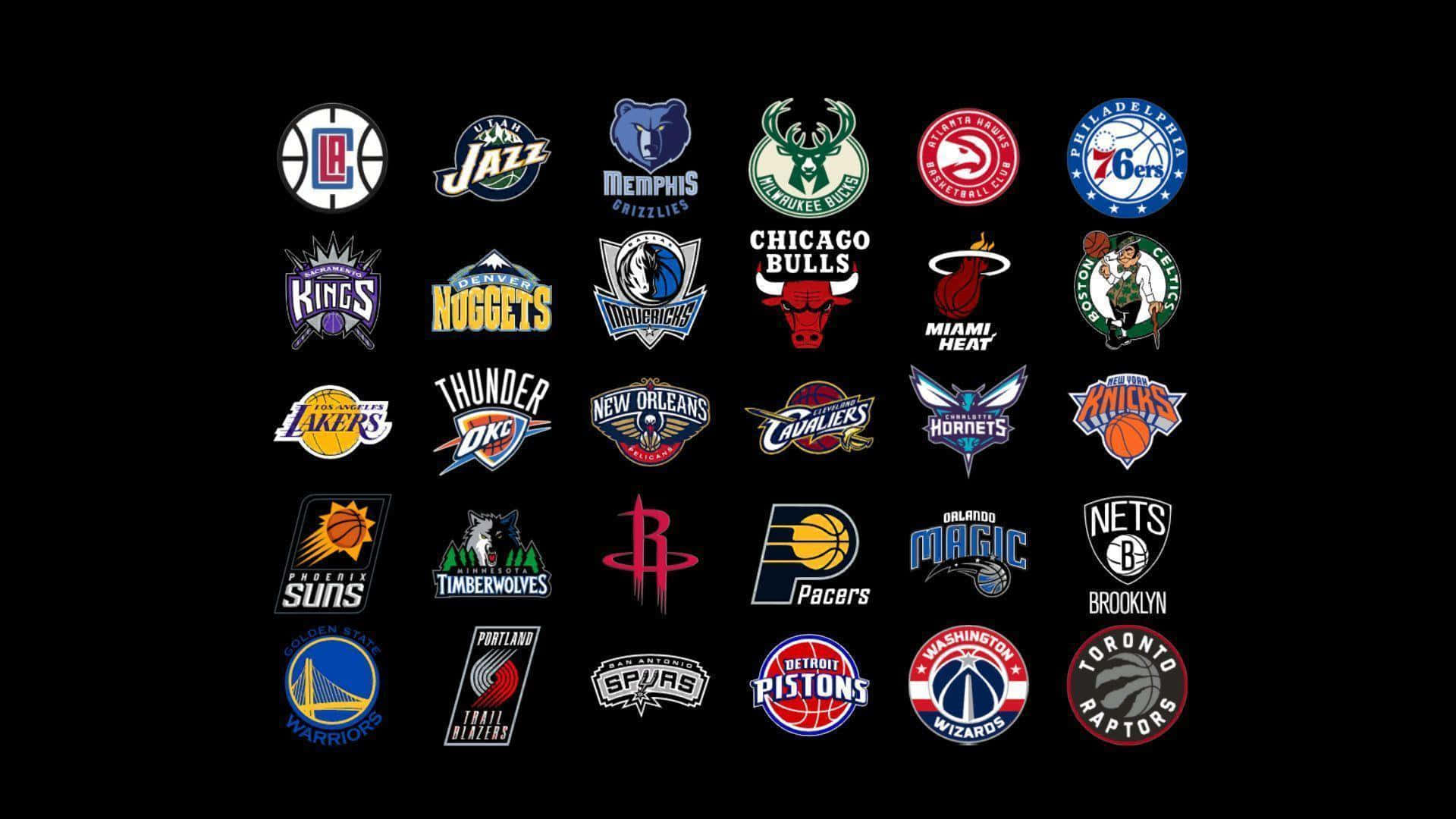 NBA Team Logos, black canvas, solid black background, Full HD Desktop Wallpaper