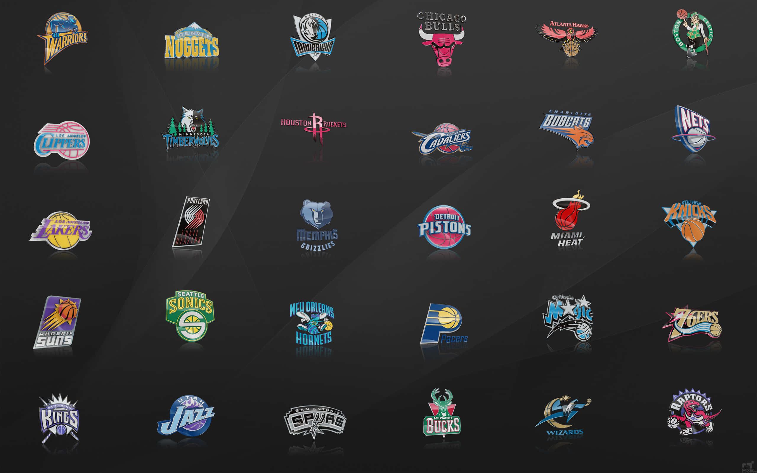NBA, NBA team logos, matte steel background, 2K Desktop Wallpaper