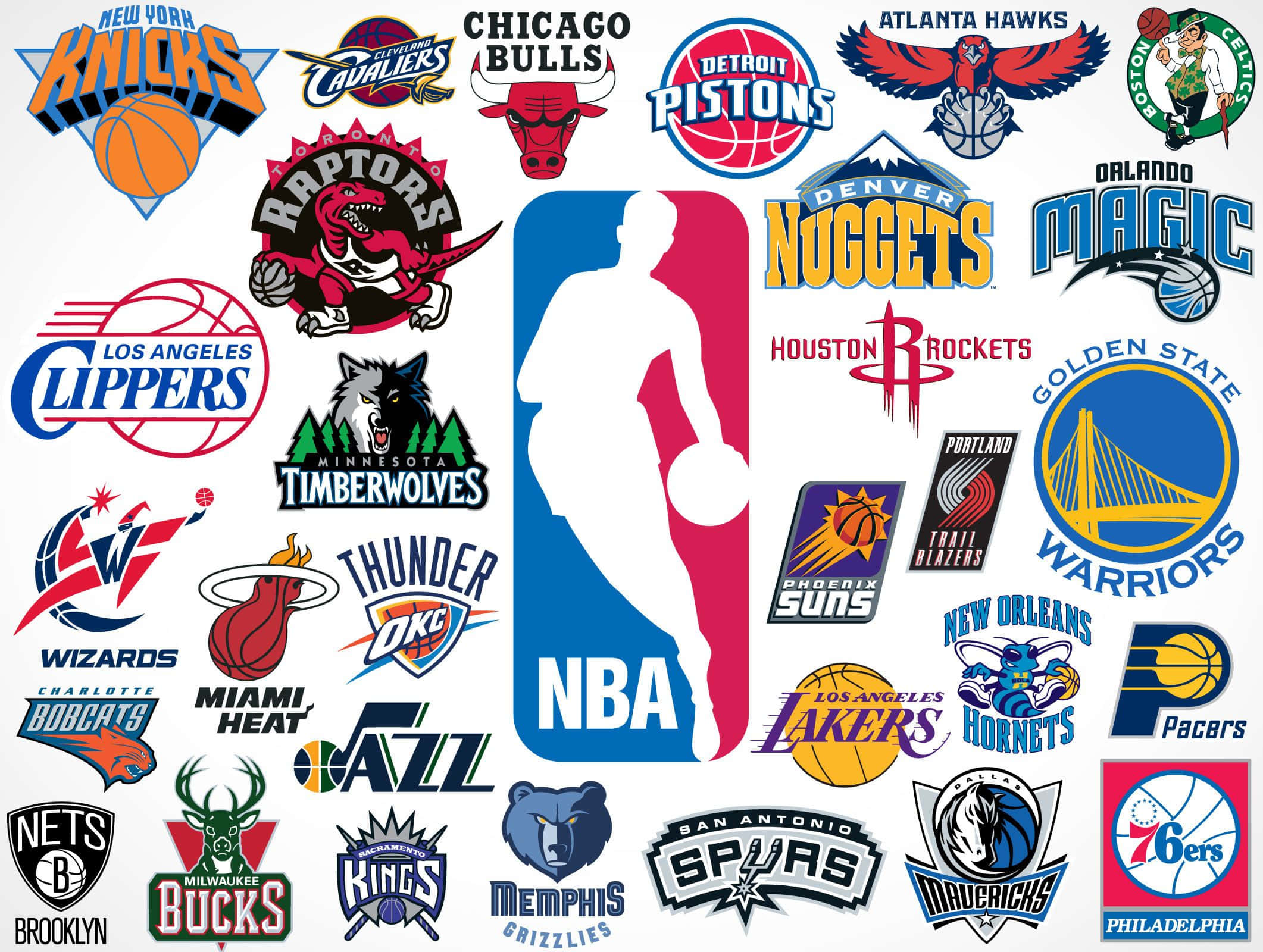 NBA Teams, NBA silhouette logo, white background, Full HD Desktop Wallpaper