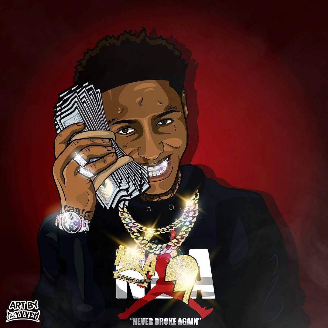 NBA Youngboy, diamond-encrusted grin, stacks of cash, SD Desktop Wallpaper