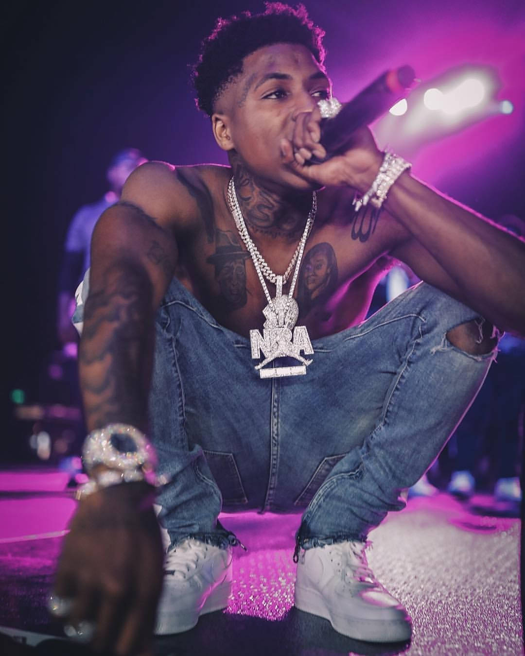 NBA Youngboy, purple neon lights stage, glittering stage, HD Phone Wallpaper