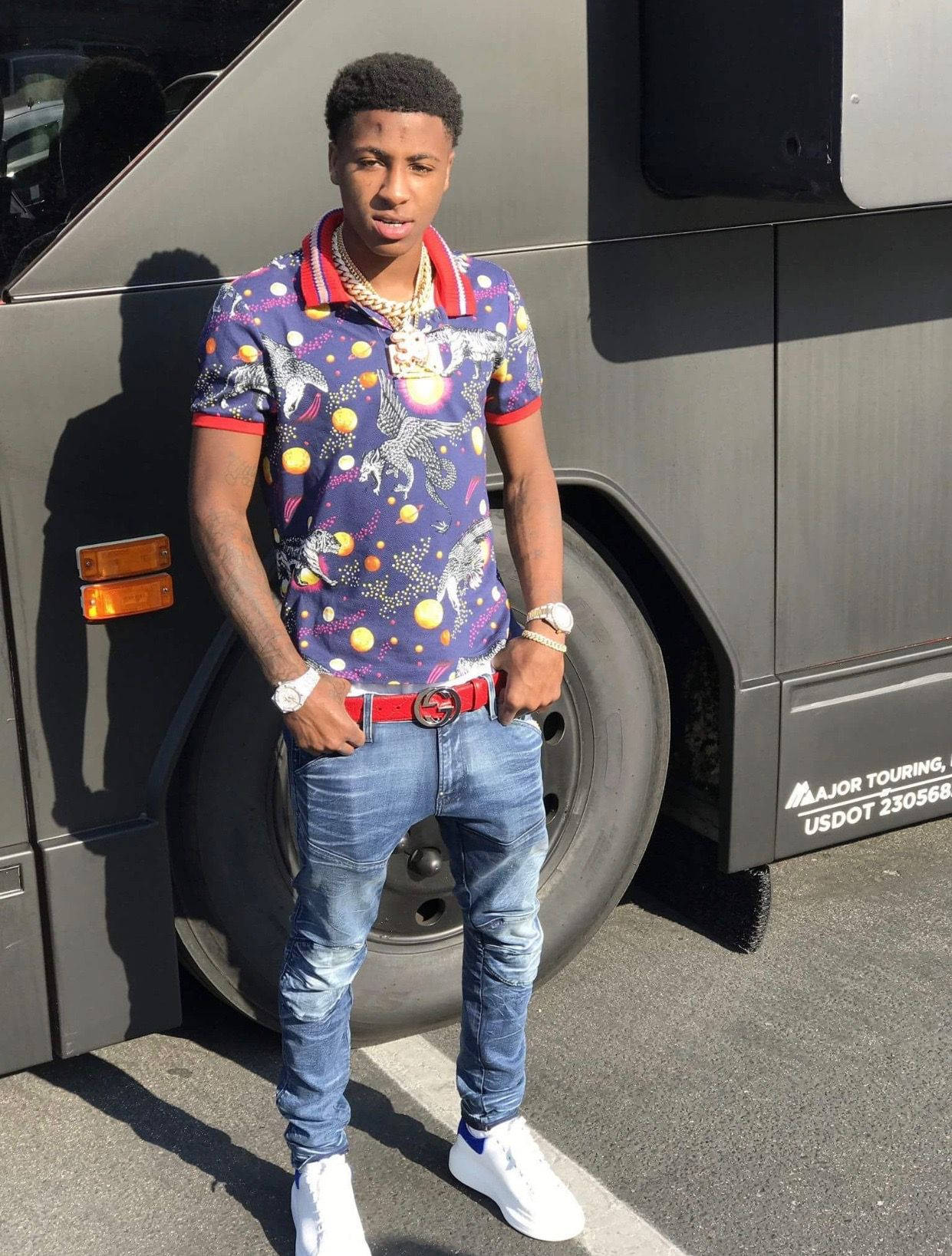 NBA Youngboy, cosmic print polo, jeans, HD Phone Wallpaper