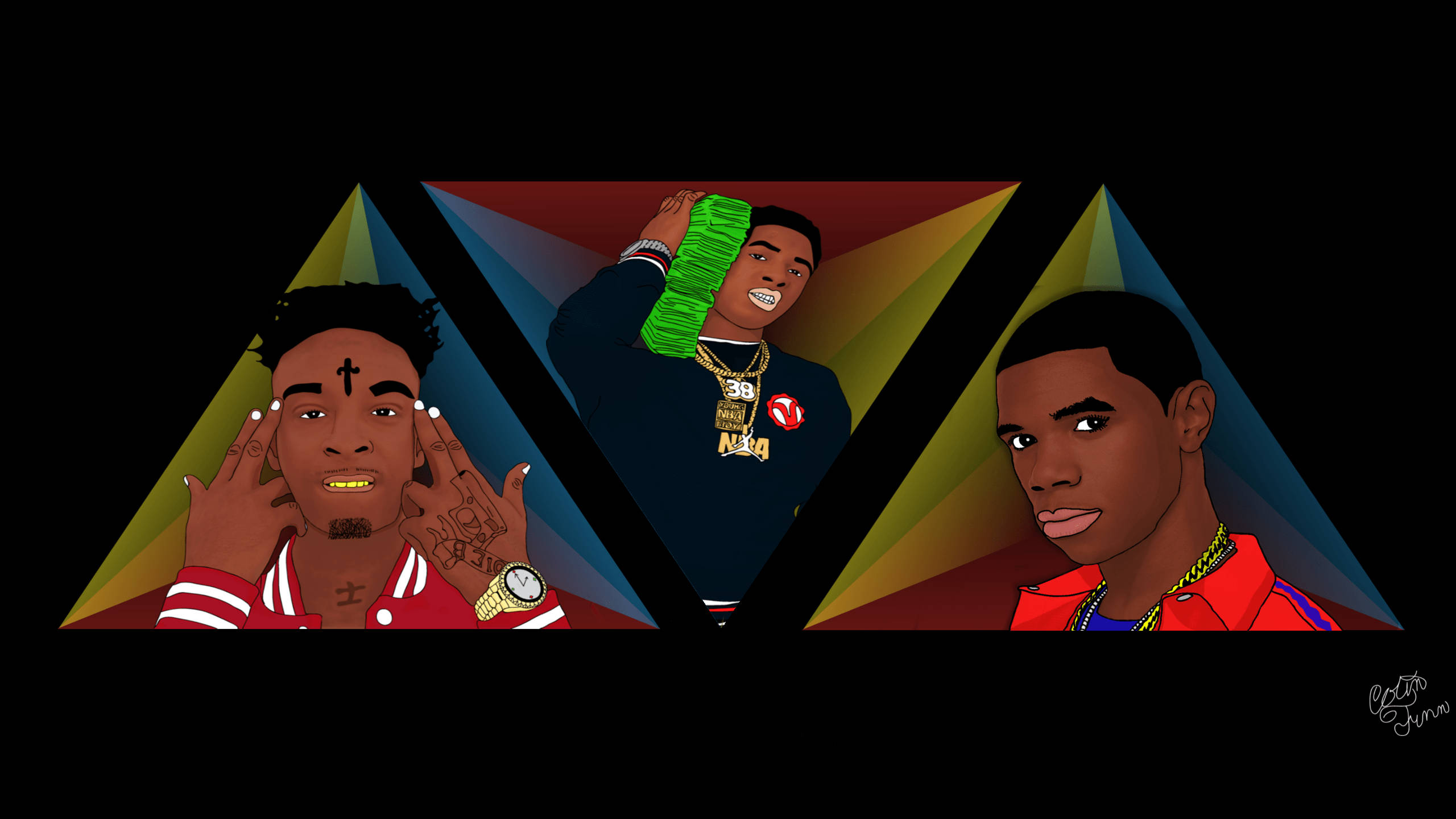 NBA Youngboy, rappers, triangles, 2K Desktop Wallpaper
