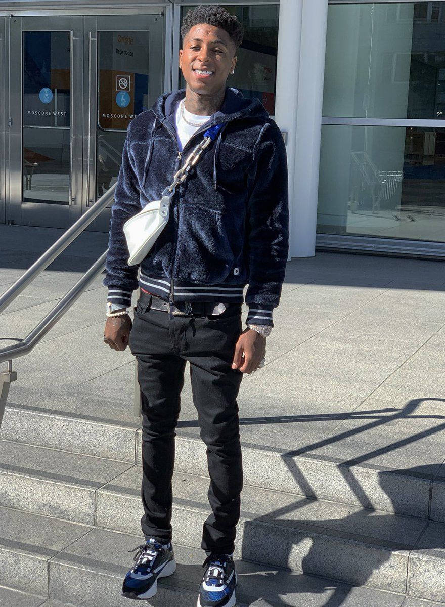 NBA Youngboy, navy blue fleece hoodie, black pants, SD Phone Wallpaper