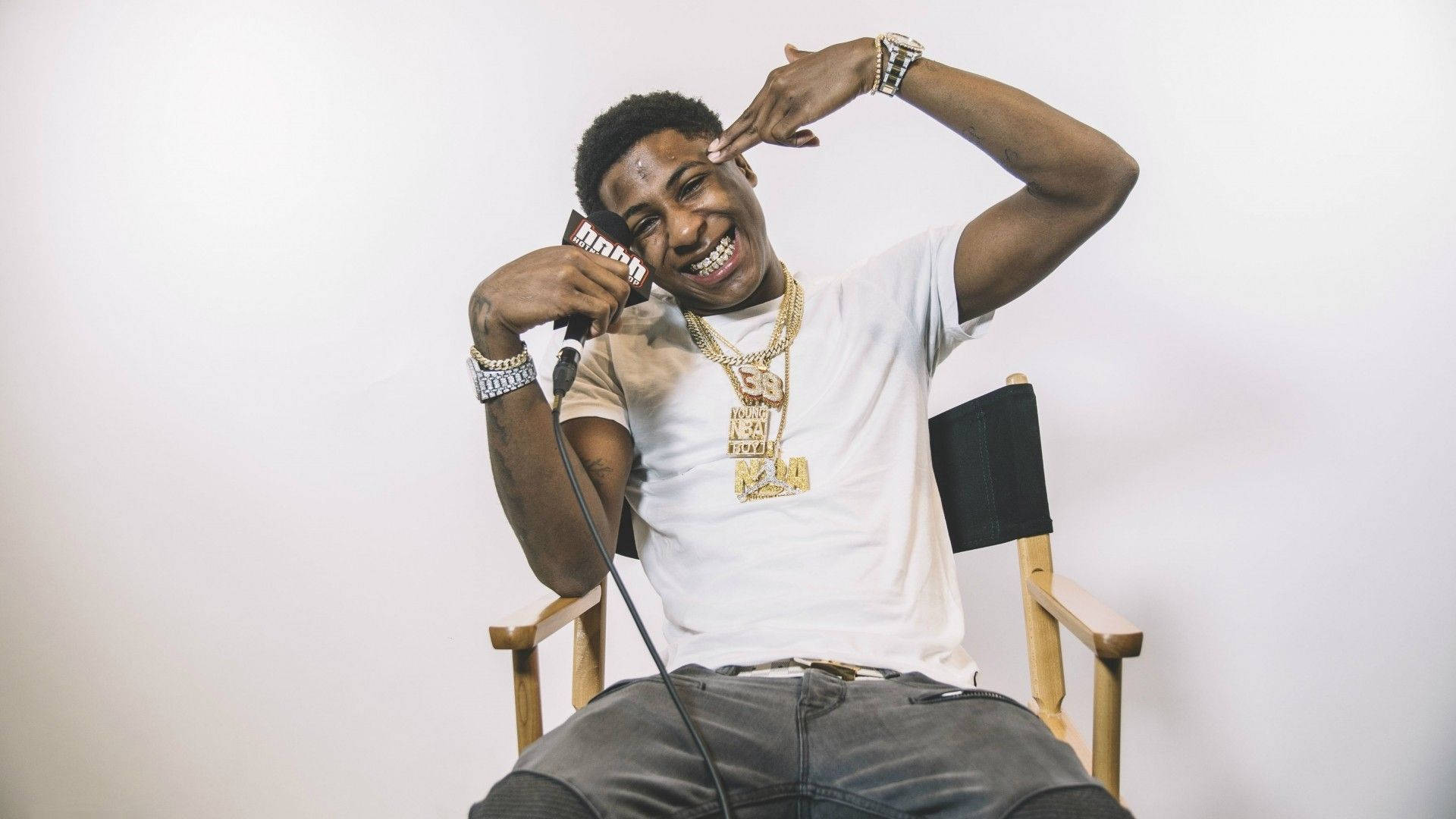 NBA Youngboy, director's chair, white tshirt, Full HD Desktop Wallpaper