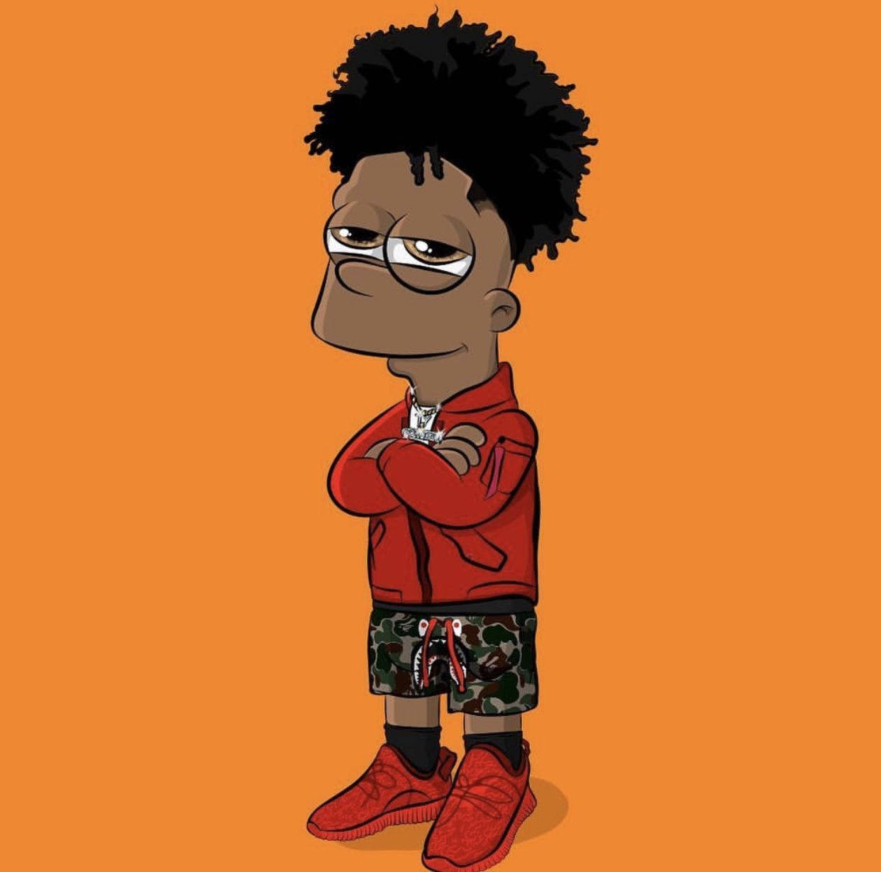 NBA Youngboy, cartoon boy, afro hair, SD Desktop Wallpaper