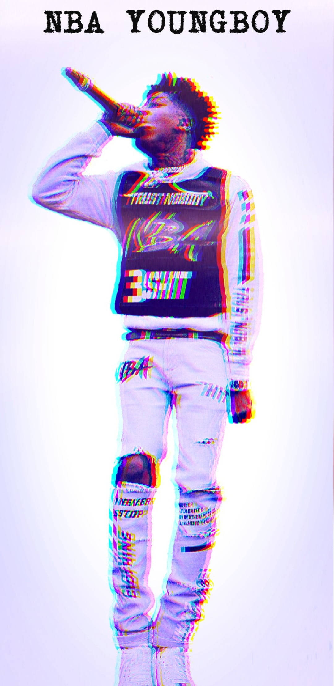 NBA Youngboy, microphone, glitchy white background, Full HD Phone Wallpaper
