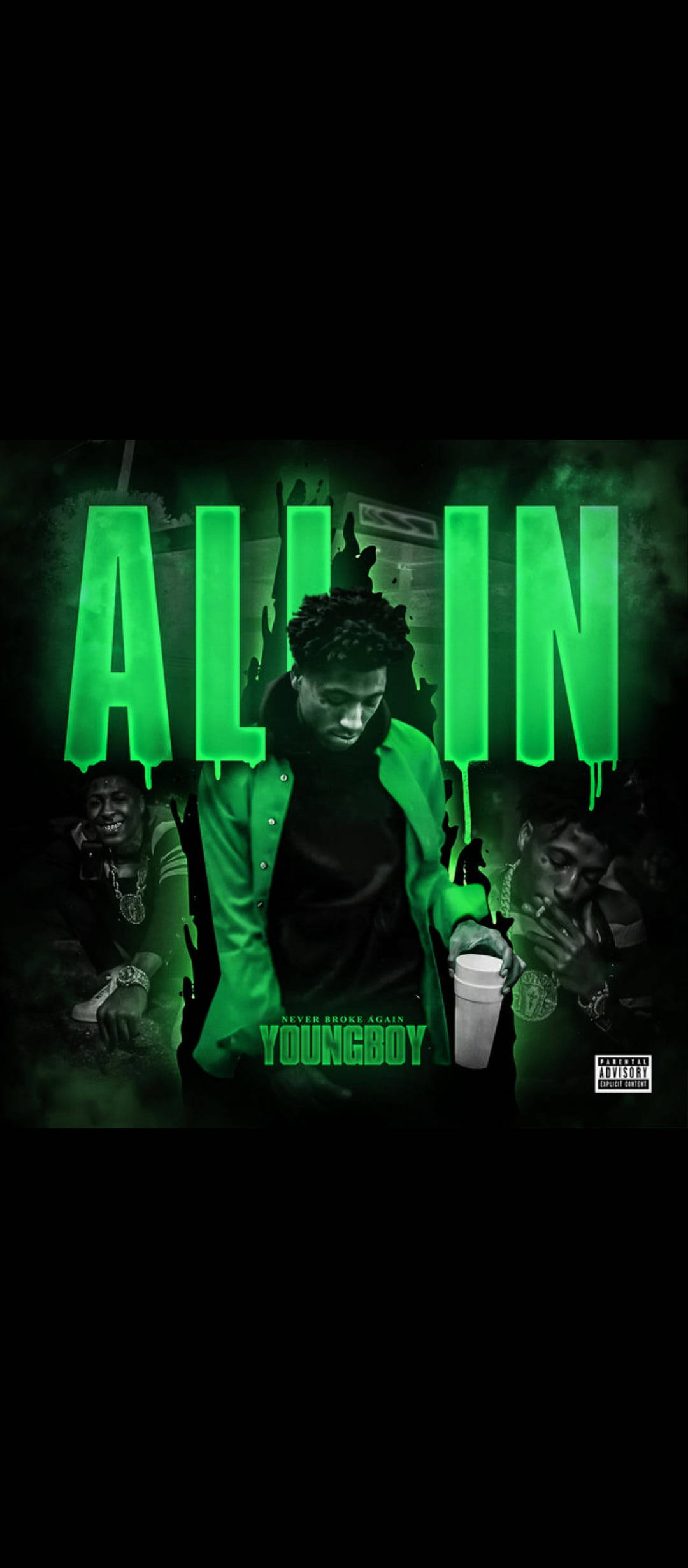 NBA Youngboy, glowing green jacket, neon green text, Full HD Phone Wallpaper