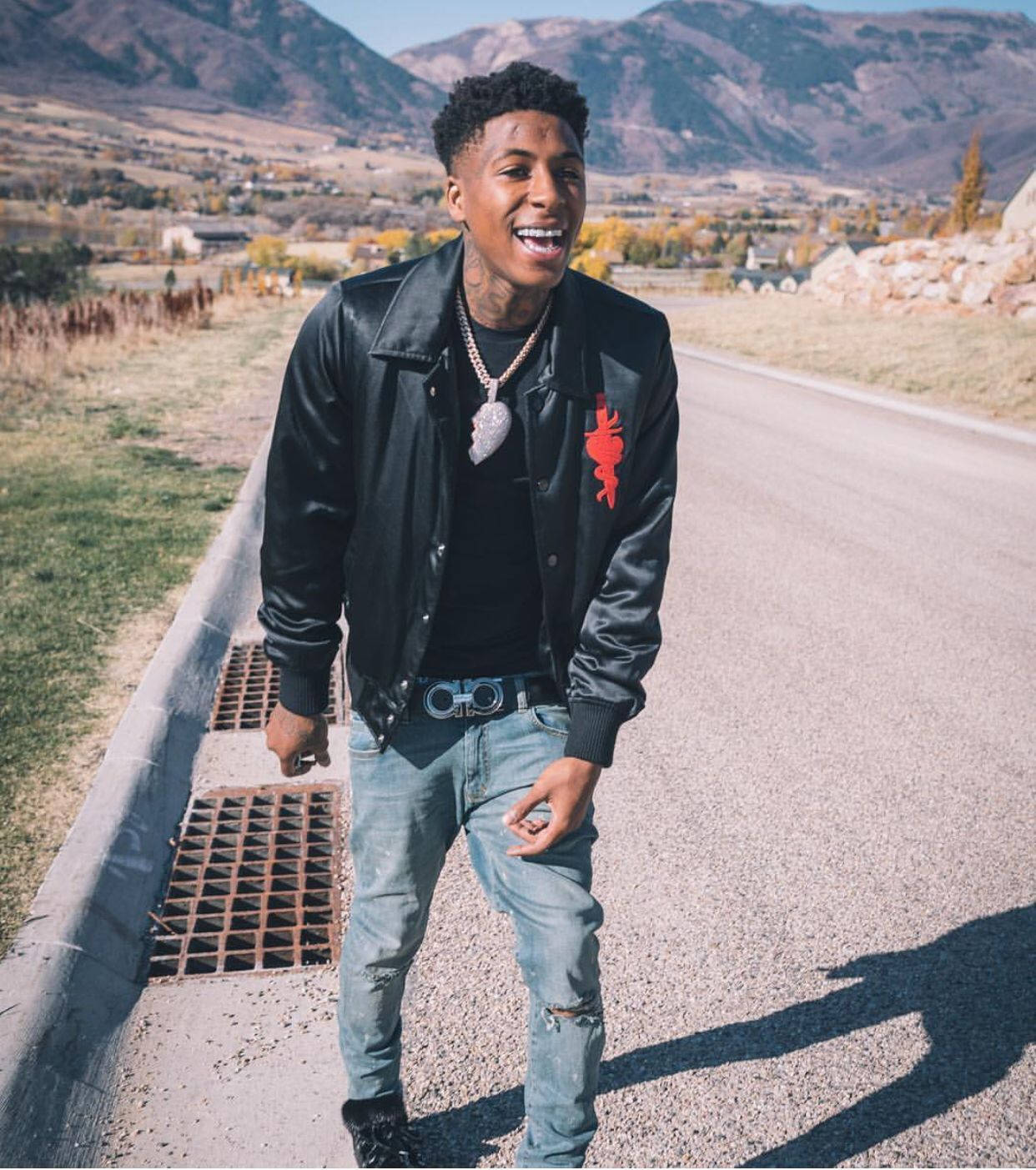 NBA Youngboy, black leather jacket, ripped jeans, HD Phone Wallpaper