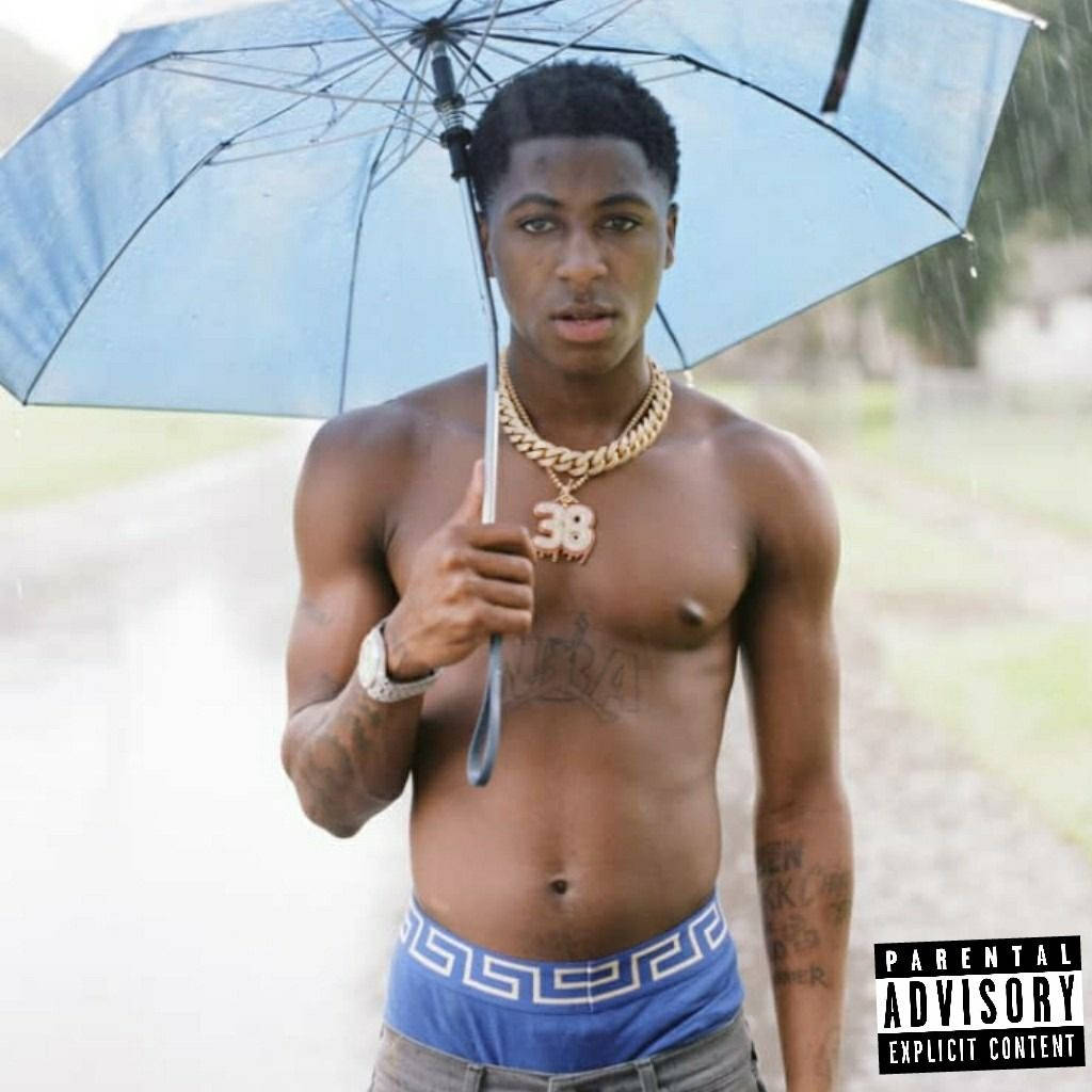 NBA Youngboy, blue umbrella, rain, SD Desktop Wallpaper