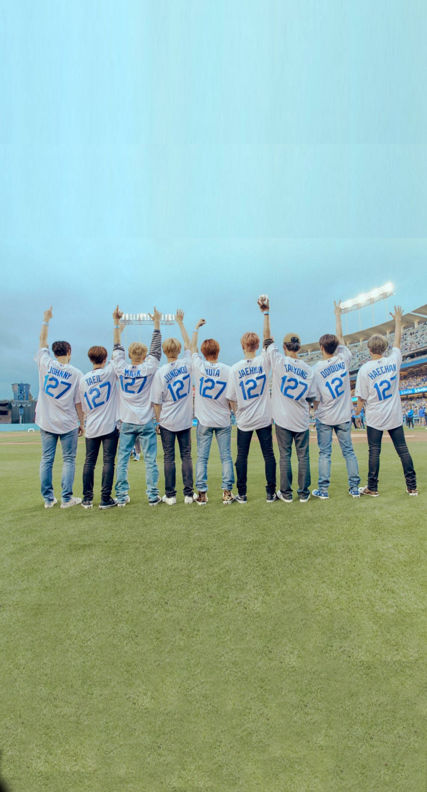 NCT 127, white jerseys, blue numbers, 2K Phone Wallpaper
