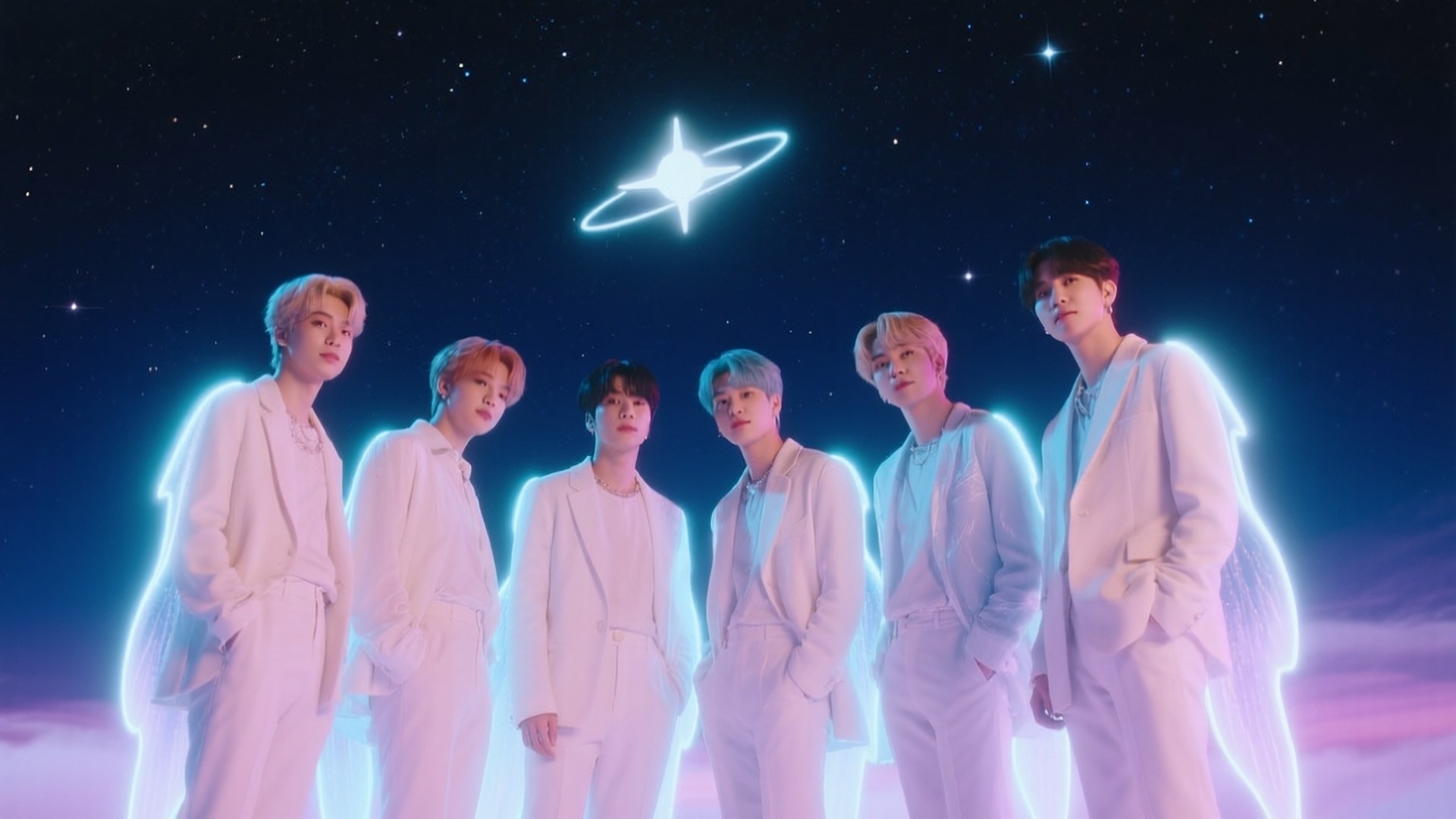 NCT 127, starry cosmic sky, glowing ringed star, Full HD Desktop Wallpaper