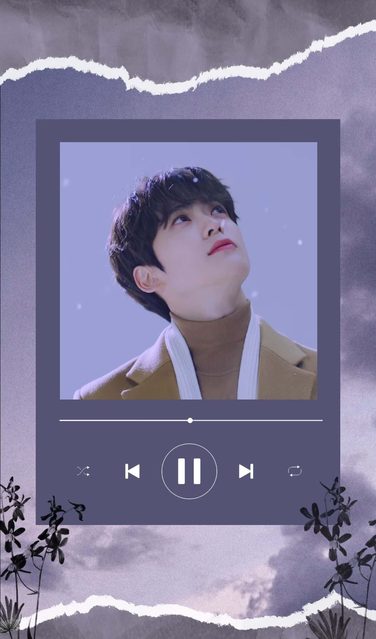 NCT Jaehyun, music player controls, torn-paper border, Full HD Phone Wallpaper