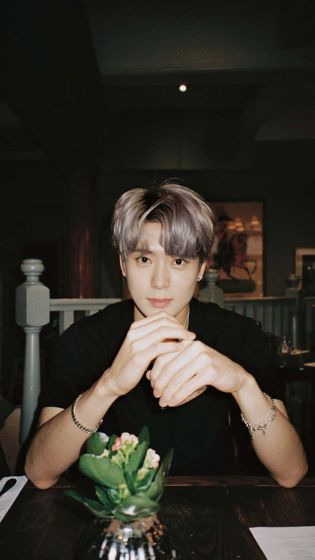NCT Jaehyun, silver hair, dimly lit table, Full HD Phone Wallpaper