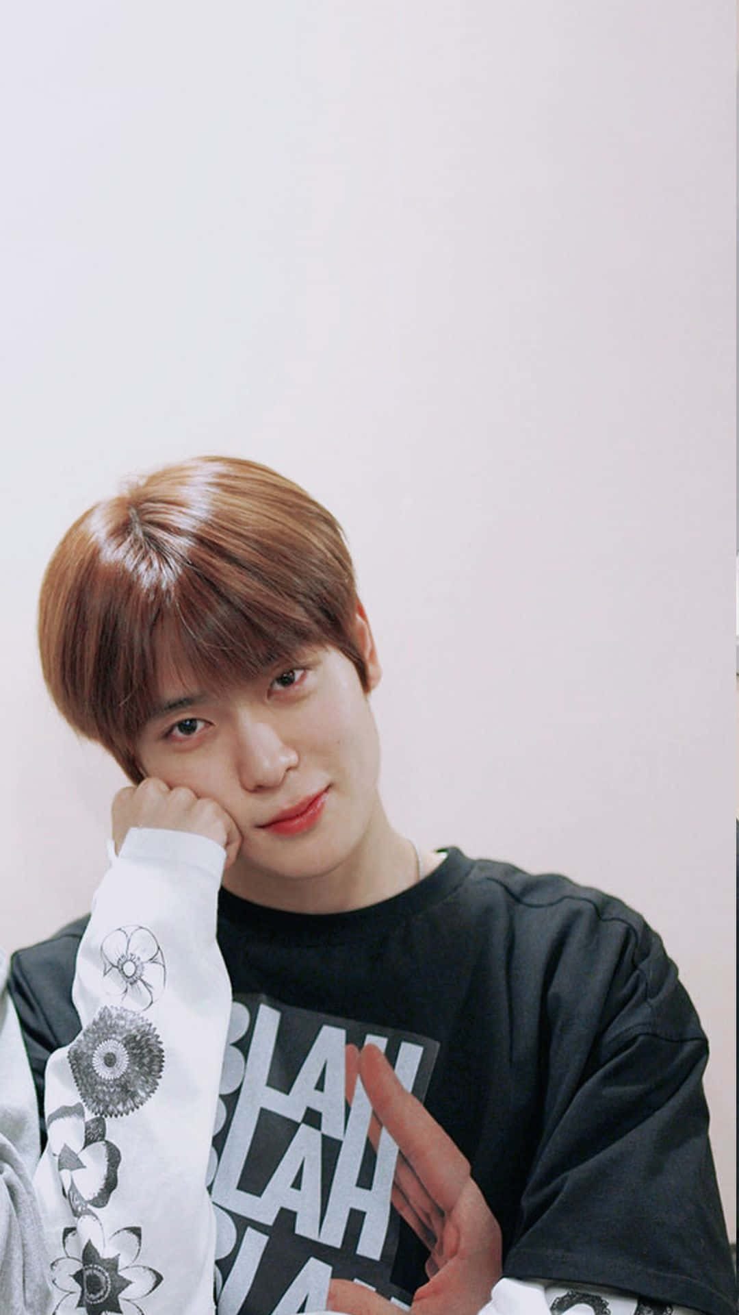 NCT Jaehyun, brown hair, black graphic tee, Full HD Phone Wallpaper