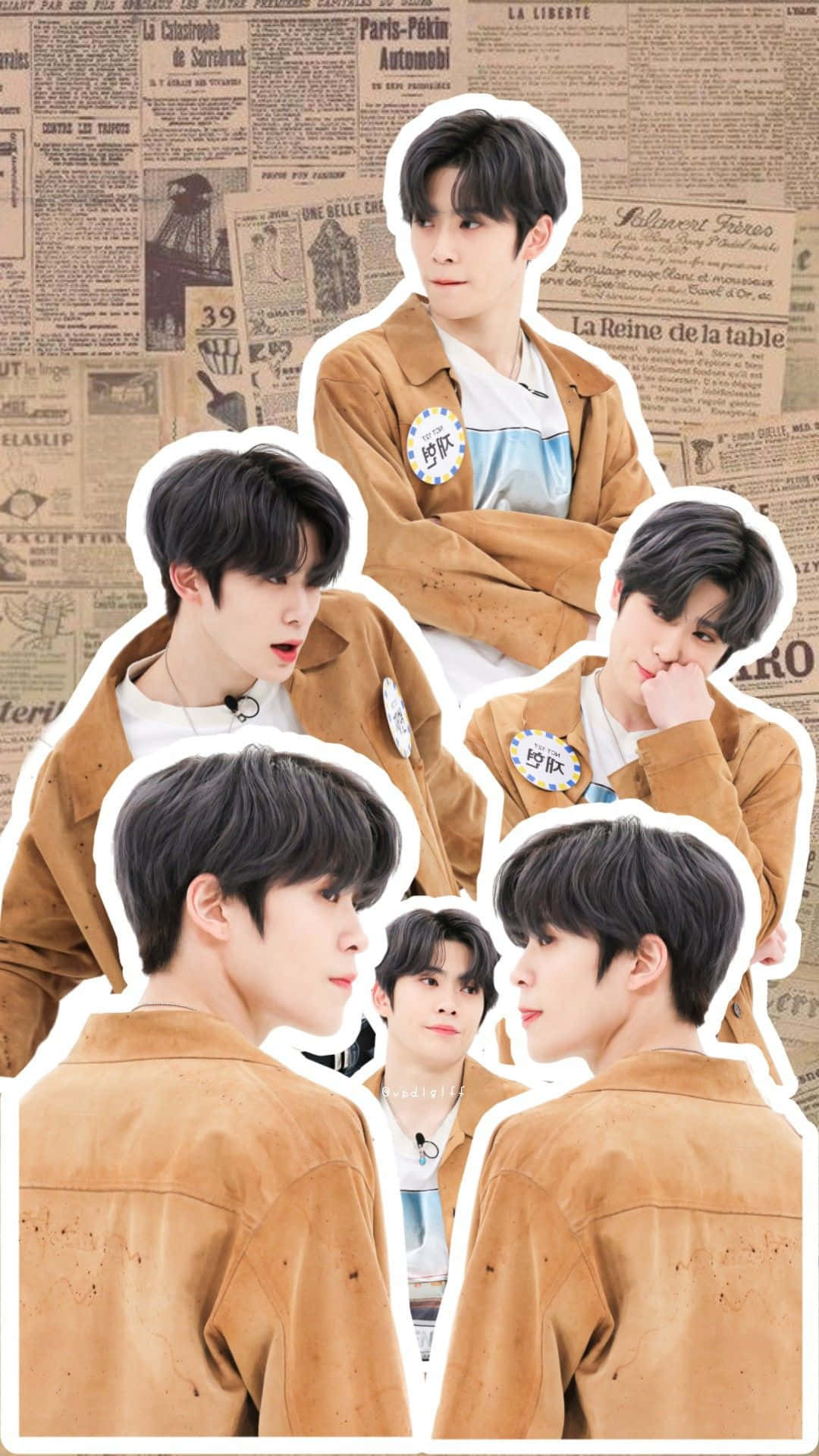 NCT Jaehyun, brown jacket, vintage newspaper background, Full HD Phone Wallpaper