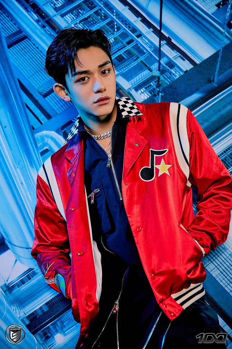 Nct Lucas, shiny red jacket, music note emblem, SD Phone Wallpaper