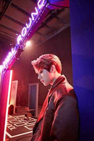 Nct Lucas, red hair, neon lights, SD Phone Wallpaper