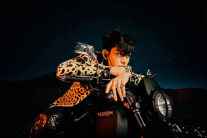 Nct Lucas, leopard print jacket, motorcycle, SD Desktop Wallpaper