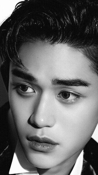 Nct Lucas, black and white, close-up portrait, SD Phone Wallpaper