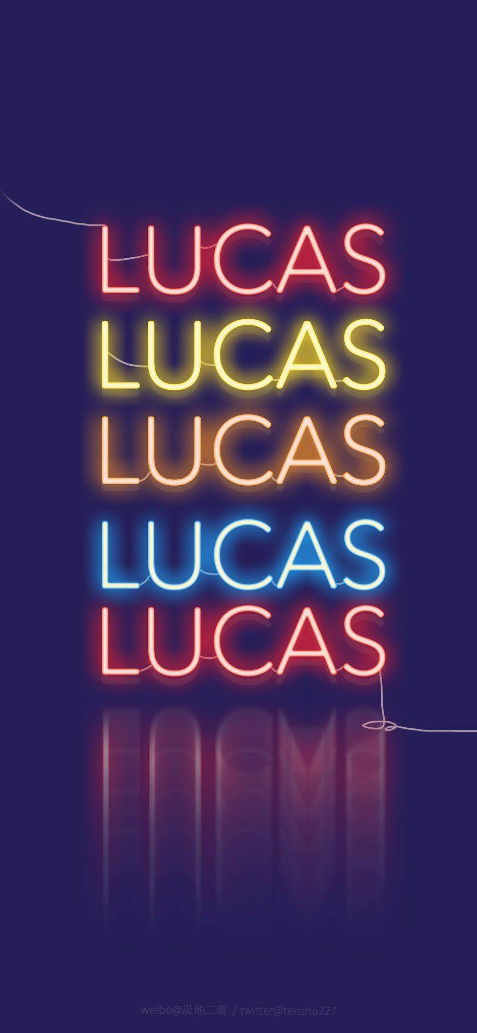 Nct Lucas, red yellow and blue, neon signs, Full HD Phone Wallpaper